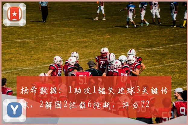 杨希数据：1助攻1错失进球3关键传球，2解围2拦截6抢断，评分72